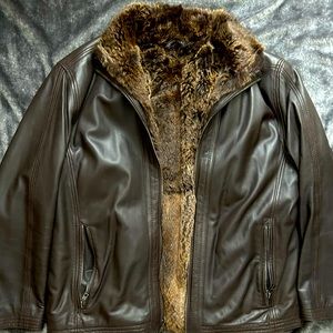 Andrew Marc Brown Leather with removable Rabbit fur vest XL